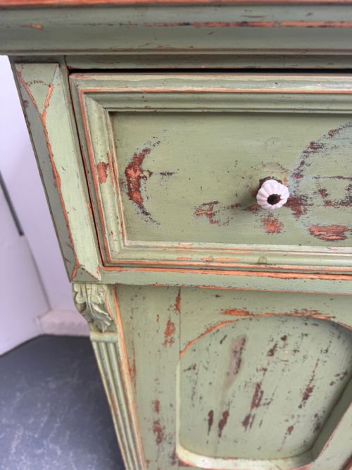 A PRETTY ORIGINALLY PAINTED HUNGARIAN LIGHT GREEN 2 DOOR SHALLOW DRESSER BASE - ADDITIONAL PHOTO 5