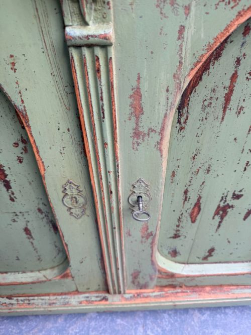 A PRETTY ORIGINALLY PAINTED HUNGARIAN LIGHT GREEN 2 DOOR SHALLOW DRESSER BASE - ADDITIONAL PHOTO 6