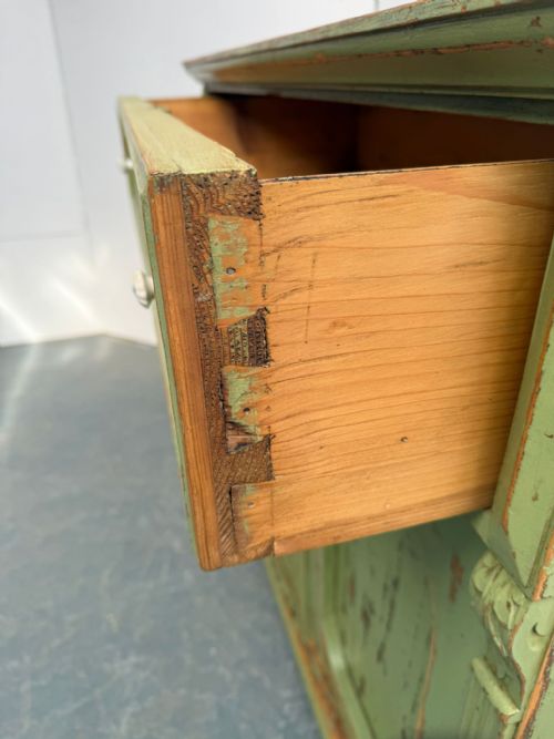 A PRETTY ORIGINALLY PAINTED HUNGARIAN LIGHT GREEN 2 DOOR SHALLOW DRESSER BASE - ADDITIONAL PHOTO 9