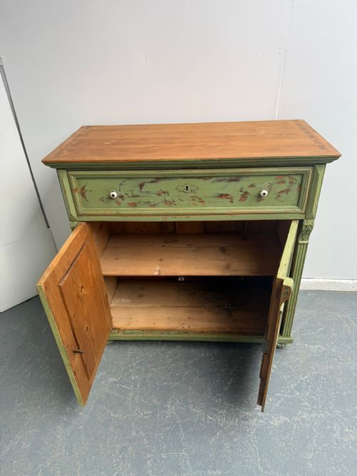 A PRETTY ORIGINALLY PAINTED HUNGARIAN LIGHT GREEN 2 DOOR SHALLOW DRESSER BASE - ADDITIONAL PHOTO 10