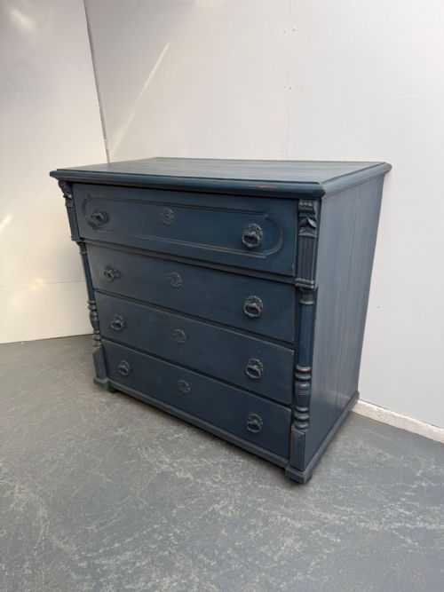 A Massive Antique Pine Georgian Painted Blue Hungarian 4 Drawer Chest of Drawers