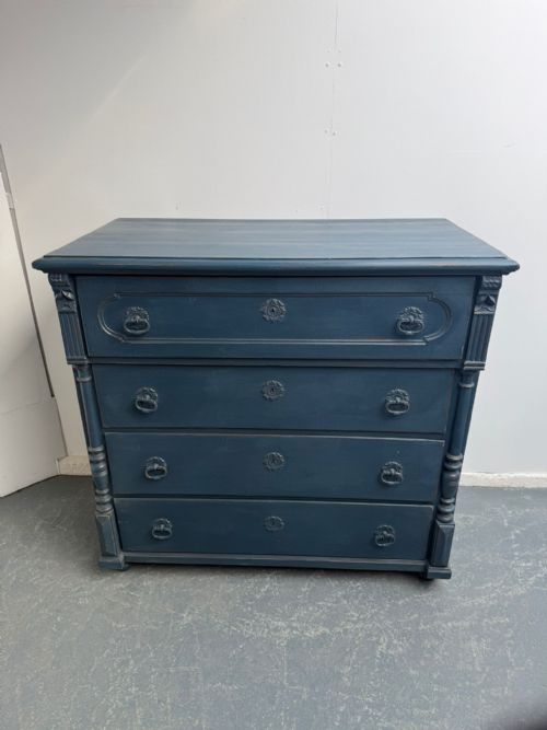 fig 2. A Massive Antique Pine Georgian Painted Blue Hungarian 4 Drawer Chest of Drawers
