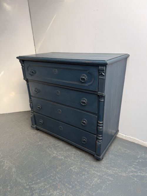 fig 1. A Massive Antique Pine Georgian Painted Blue Hungarian 4 Drawer Chest of Drawers