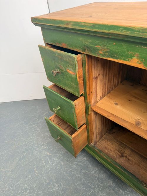 AN AMAZINGLY PAINTED GREEN GEORGIAN 3 DRAWER 1 DOOR ORIGINAL HUNGARIAN CUPBOARD - ADDITIONAL PHOTO 7