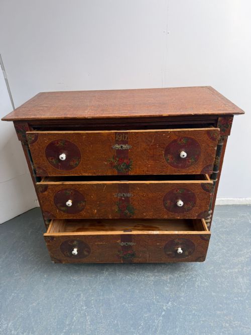 AN ORIGINALLY PAINTED ANTIQUE OLD PINE GENUINE HUNGARIAN CHEST OF DRAWERS - ADDITIONAL PHOTO 8