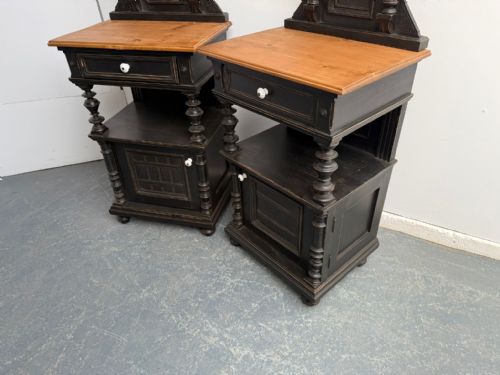 fig 1. An Impressive Pair of Original Hungarian Oak & Pine Large Bedside Cabinets