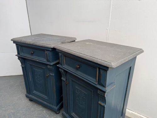 fig 1. A Genuine Pair of Original Hungarian Antique Pine & Oak Marble Bedside Cabinets