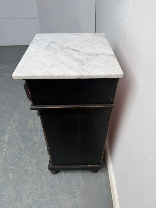 A GENUINE HUNGARIAN ANTIQUE PINE PAINTED BLACK MARBLE VICTORIAN BEDSIDE CABINET - ADDITIONAL PHOTO 4