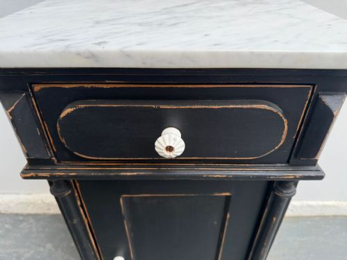 A GENUINE HUNGARIAN ANTIQUE PINE PAINTED BLACK MARBLE VICTORIAN BEDSIDE CABINET - ADDITIONAL PHOTO 5