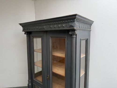 fig 2. An Original Victorian Hungarian Painted Grey Antique Pine Display Cabinet
