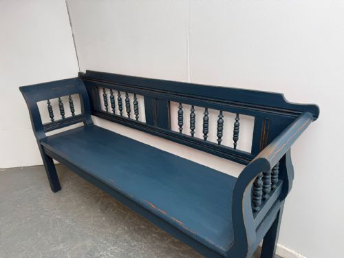 AN AMAZING PAINTED BLUE EARLY VICTORIAN ORIGINAL HUNGARIAN 3 SEATER BENCH