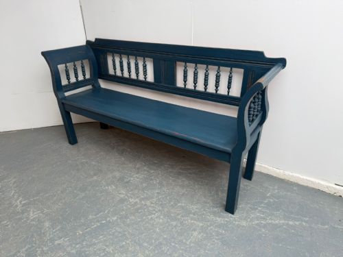 AN AMAZING PAINTED BLUE EARLY VICTORIAN ORIGINAL HUNGARIAN 3 SEATER BENCH - ADDITIONAL PHOTO 1