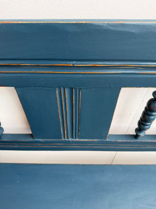 AN AMAZING PAINTED BLUE EARLY VICTORIAN ORIGINAL HUNGARIAN 3 SEATER BENCH - ADDITIONAL PHOTO 3