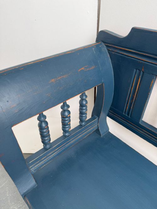 AN AMAZING PAINTED BLUE EARLY VICTORIAN ORIGINAL HUNGARIAN 3 SEATER BENCH - ADDITIONAL PHOTO 4
