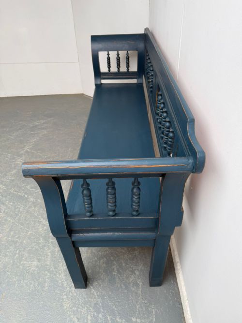 AN AMAZING PAINTED BLUE EARLY VICTORIAN ORIGINAL HUNGARIAN 3 SEATER BENCH - ADDITIONAL PHOTO 6