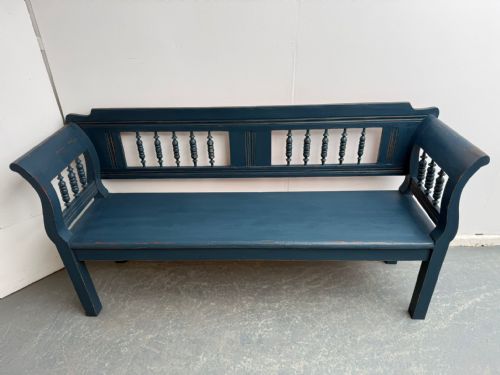 AN AMAZING PAINTED BLUE EARLY VICTORIAN ORIGINAL HUNGARIAN 3 SEATER BENCH - ADDITIONAL PHOTO 8