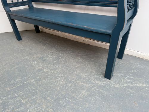 AN AMAZING PAINTED BLUE EARLY VICTORIAN ORIGINAL HUNGARIAN 3 SEATER BENCH - ADDITIONAL PHOTO 9