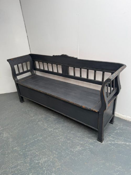 A QUALITY PAINTED GREY EARLY VICTORIAN ORIGINAL HUNGARIAN 3 SEATER BENCH