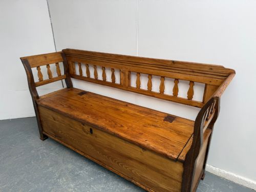 fig 1. A Quality Waxed Georgian Original Hungarian Antique / Old Pine 2/3 Seater Bench