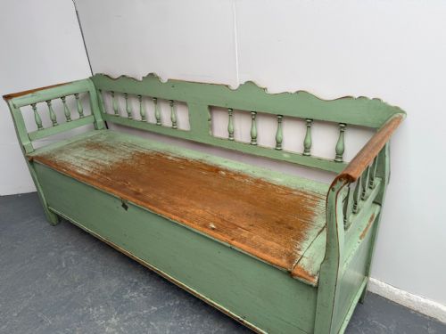 THE BEST EVER PAINTED GREEN EARLY GEORGIAN ORIGINAL HUNGARIAN 3 SEATER BENCH