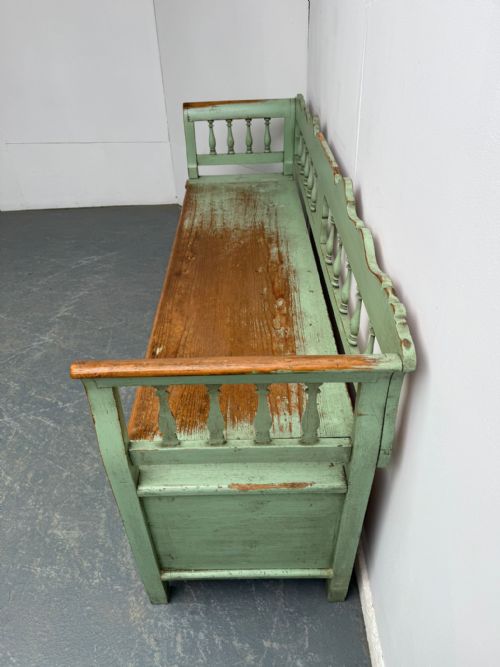 THE BEST EVER PAINTED GREEN EARLY GEORGIAN ORIGINAL HUNGARIAN 3 SEATER BENCH - ADDITIONAL PHOTO 5