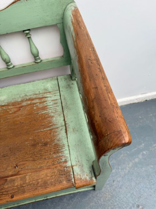 THE BEST EVER PAINTED GREEN EARLY GEORGIAN ORIGINAL HUNGARIAN 3 SEATER BENCH - ADDITIONAL PHOTO 6