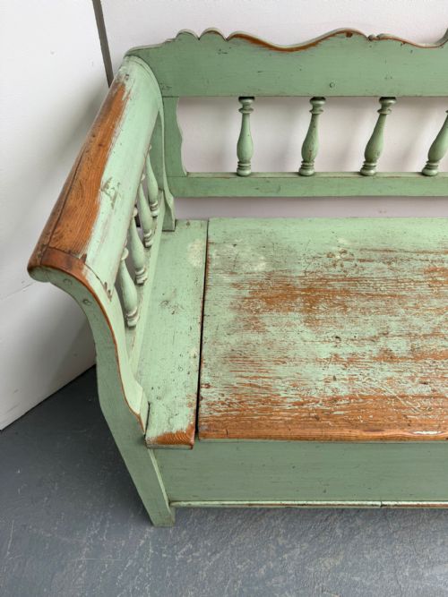 THE BEST EVER PAINTED GREEN EARLY GEORGIAN ORIGINAL HUNGARIAN 3 SEATER BENCH - ADDITIONAL PHOTO 12