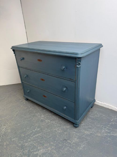 A HUGE PAINTED BLUE ANTIQUE PINE GENUINE VICTORIAN HUNGARIAN CHEST OF DRAWERS