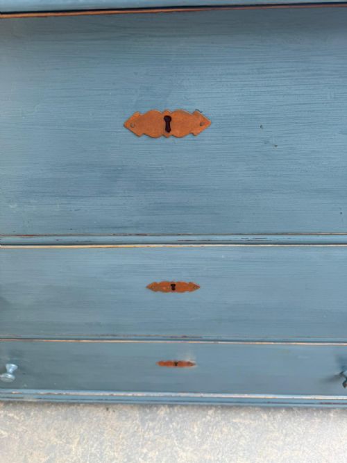 A HUGE PAINTED BLUE ANTIQUE PINE GENUINE VICTORIAN HUNGARIAN CHEST OF DRAWERS - ADDITIONAL PHOTO 7
