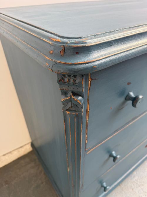 A HUGE PAINTED BLUE ANTIQUE PINE GENUINE VICTORIAN HUNGARIAN CHEST OF DRAWERS - ADDITIONAL PHOTO 10