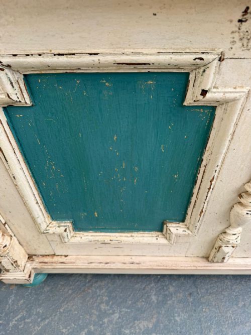 A GENUINE HUNGARIAN ORIGINAL PAINTED CREAM TEAL 2 PIECE VICTORIAN DRESSER - ADDITIONAL PHOTO 5