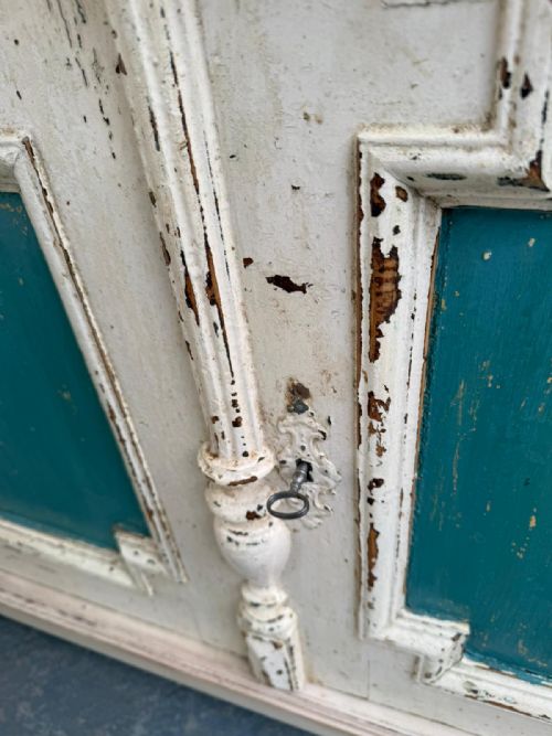 A GENUINE HUNGARIAN ORIGINAL PAINTED CREAM TEAL 2 PIECE VICTORIAN DRESSER - ADDITIONAL PHOTO 13