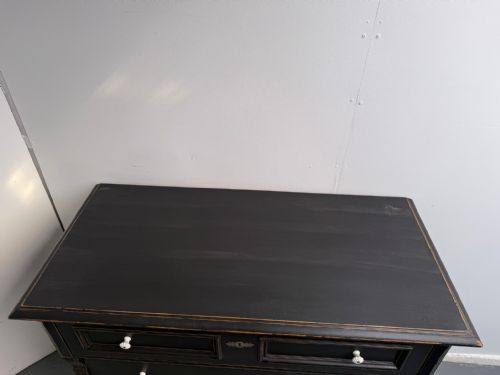 A MINT CLEAN ANTIQUE PINE HUNGARIAN VICTORIAN PAINTED BLACK CHEST OF DRAWERS - ADDITIONAL PHOTO 12