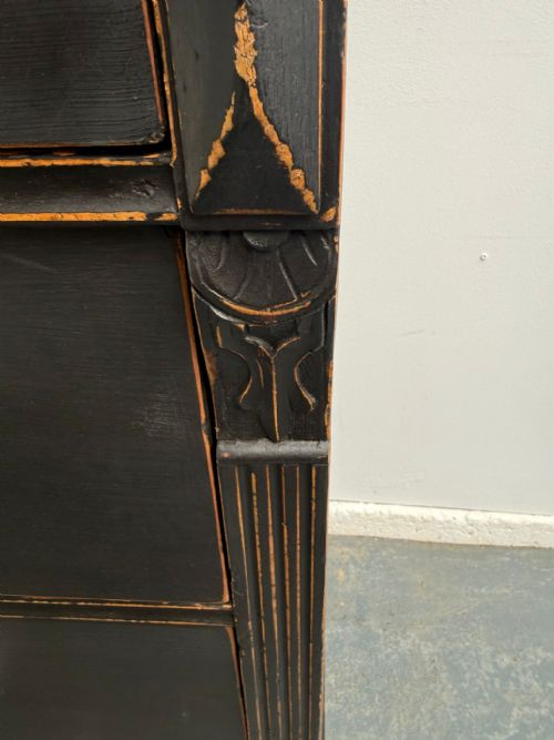 A MINT CLEAN ANTIQUE PINE HUNGARIAN VICTORIAN PAINTED BLACK CHEST OF DRAWERS - ADDITIONAL PHOTO 13