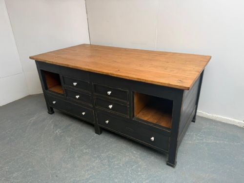 Amazing Original Hungarian Victorian Antique Pine Painted Black Kitchen Island