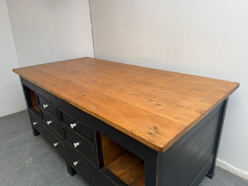 fig 1. Amazing Original Hungarian Victorian Antique Pine Painted Black Kitchen Island