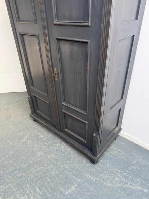 fig 1. A Superb Painted Mid Grey Victorian 1 Piece Panelled Antique Pine Hall Wardrobe