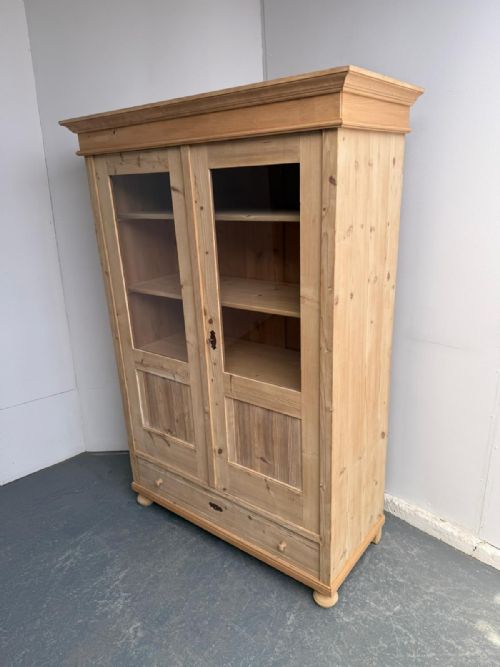 A Victorian Antique/old Pine 2 Door Glazed Display Cabinet Wax/paint