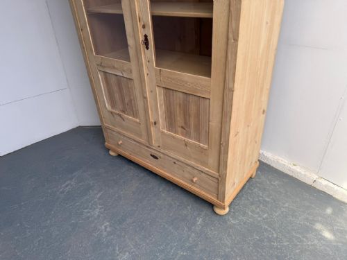 fig 1. A Victorian Antique/Old Pine 2 Door Glazed Display Cabinet Wax/Paint