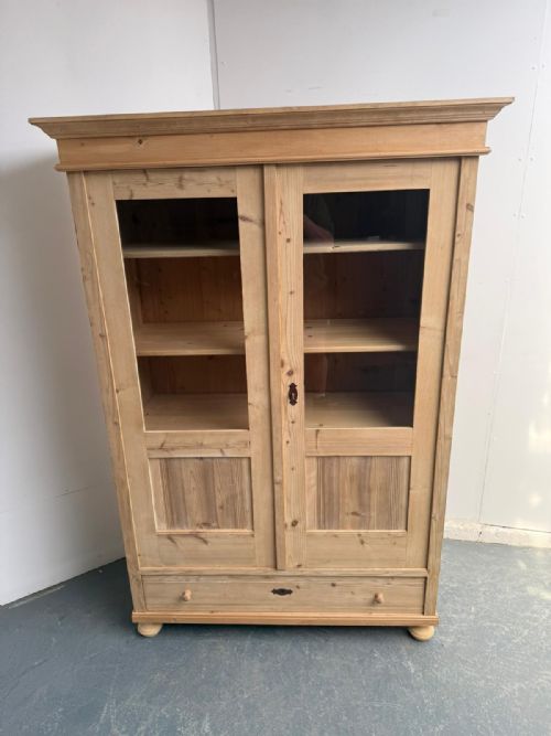 fig 2. A Victorian Antique/Old Pine 2 Door Glazed Display Cabinet Wax/Paint