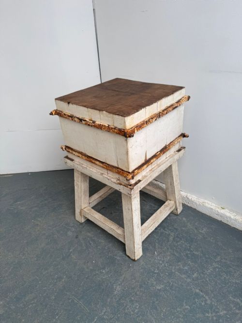 A FANTASTIC ORIGINAL HUNGARIAN LARGE PAINTED WHITE VICTORIAN BUTCHERS BLOCK