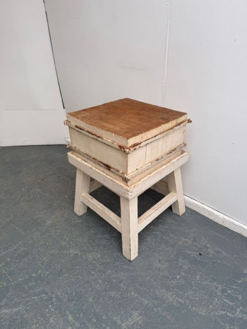 A SUPERB ORIGINAL HUNGARIAN LARGE PAINTED WHITE VICTORIAN BUTCHERS BLOCK