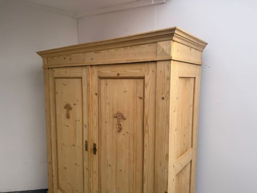 fig 1. A Quality Large Antique Victorian Pine Panelled Knockdown Wardrobe to Paint /Wax