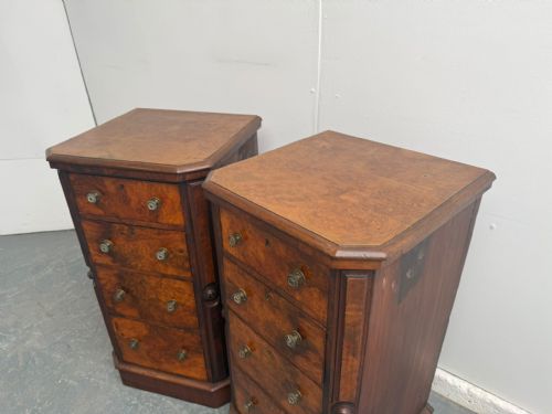 A CRACKING PAIR OF BURR WALNUT 4 DRAWER VICTORIAN BEDSIDE CABINETS - ADDITIONAL PHOTO 2