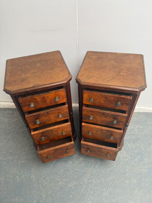 A CRACKING PAIR OF BURR WALNUT 4 DRAWER VICTORIAN BEDSIDE CABINETS - ADDITIONAL PHOTO 7