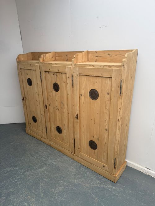 A RARE VICTORIAN ANTIQUEOLD PINE SHALLOW VENTED KITCHEN CUPBOARD TO WAXPAINT