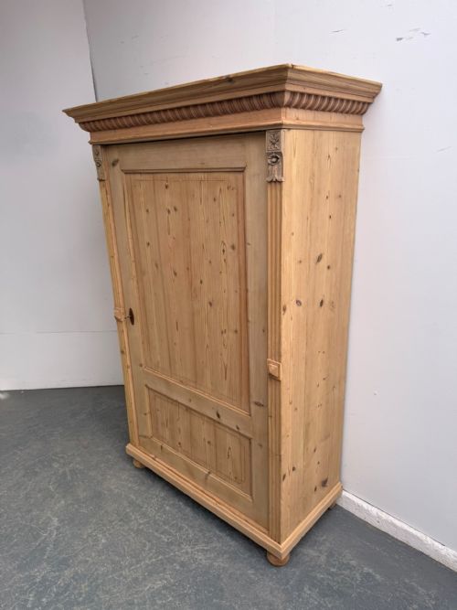 A REALLY PRETTY ANTIQUE OLD PINE VICTORIAN 1 DOOR CARVED CUPBOARD TO WAXPAINT