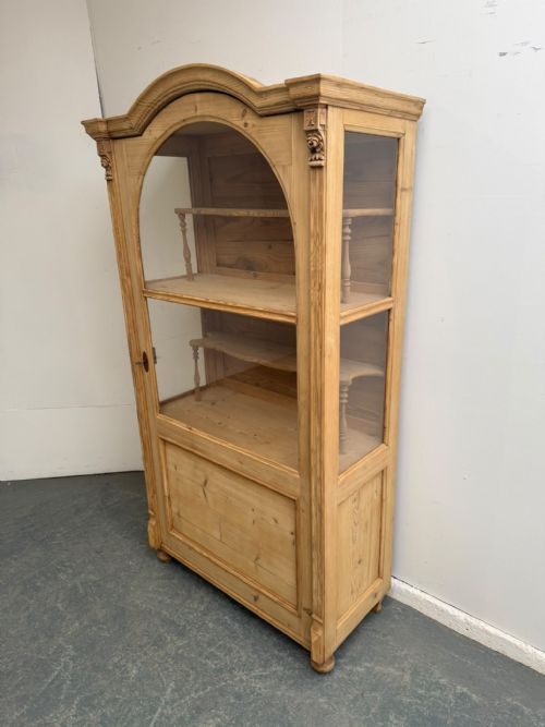 A QUALITY VICTORIAN ANTIQUE OLD PINE GLAZED DISPLAY CABINET TO WAX PAINT
