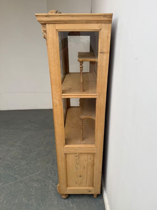 A QUALITY VICTORIAN ANTIQUE OLD PINE GLAZED DISPLAY CABINET TO WAX PAINT - ADDITIONAL PHOTO 1