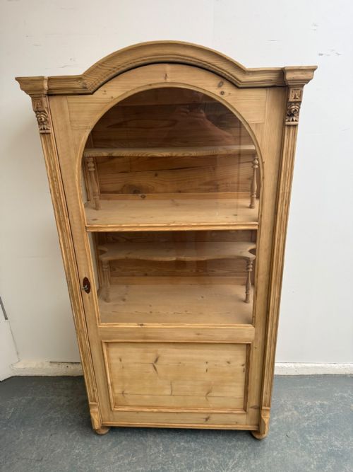 A QUALITY VICTORIAN ANTIQUE OLD PINE GLAZED DISPLAY CABINET TO WAX PAINT - ADDITIONAL PHOTO 3